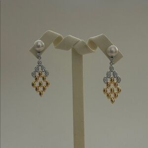 Pearl Tassel Earrings | Sterling Silver Posts | Holiday Elegant Gift for Her